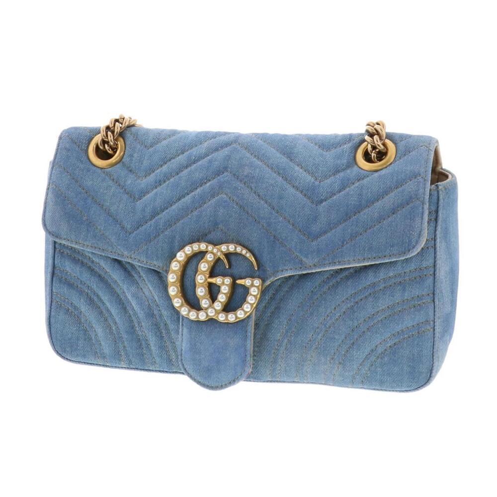 Gucci Marmont Quilted Blue Shoulder Bag GG